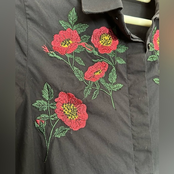 Zara floral embroidery dark blue tunic mini dress, S, statement ballon sleeves - Picture 4 of 9